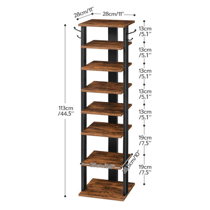 HOOBRO Vertical Shoe Rack, 8 Tier Wooden Shoe Storage Organizer with Hooks, Narrow Shoe Tower for 8 Pairs, Space Saving, for Entryway, Living Room, Bedroom, Rustic Brown BF07XJ01G1 - WoodArtSupply