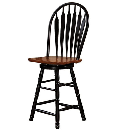 Sunset Trading Selections 24" Counter Height Swivel Barstool | Farmhouse Country Cottage Windsor Arrowback Café Stool | Antique Black & Cherry Solid Wood | Dining Room Kitchen Home Bar Furniture Sunset Trading