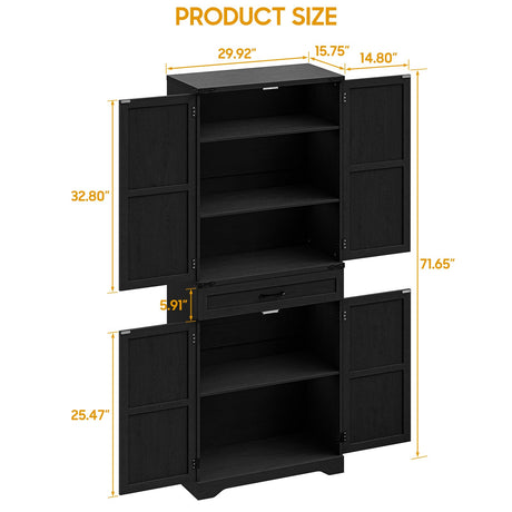 72" Kitchen Pantry Storage Cabinet, Farmhouse Storage Cabinet with Adjustable Shelves, Large Capacity Storage Cabinet with Drawer,Freestanding Cupboard for Kitchen, Dining Room, Living Room, Black Befrases