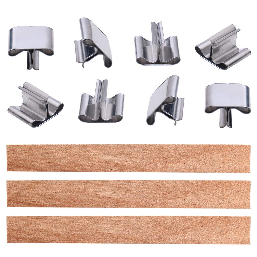 100 pcs Wooden Candle Wicks kit, Include 50 Pcs 5.1 X 0.5 Inch Candle Making Wicks and 50 Pcs Iron Stand Naturally Smokeless Wooden Candle Wicks Candle Cores for DIY Candle Making Pengxiaomei