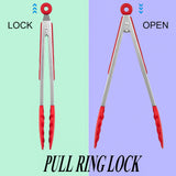 HST 3 Pack Kitchen Tongs, Non Stick Stainless Steel 9 Inch Tongs With Silicone Tip for Cooking BBQ Baking(Red) H S T