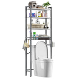 Kalrin Over-The-Toilet Storage Rack, 4-Tier Bathroom Organizer Shelf Over Toilet with Adjustable Shelf and Basket, Freestanding Space Saver Bathroom Shelves Above Toilet for Room (Gray- White) Kalrin