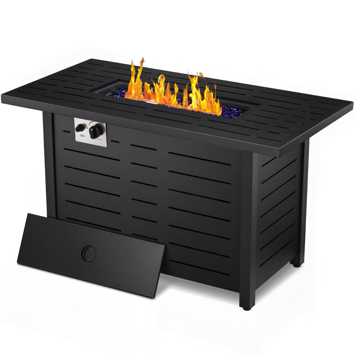 Xbeauty Fire Pit Propane Gas FirePit Table 43" Outdoor Fire Pit Rectangular Tabletop with Lid, Rain Cover, for Outside Garden Backyard Deck Patio Xbeauty