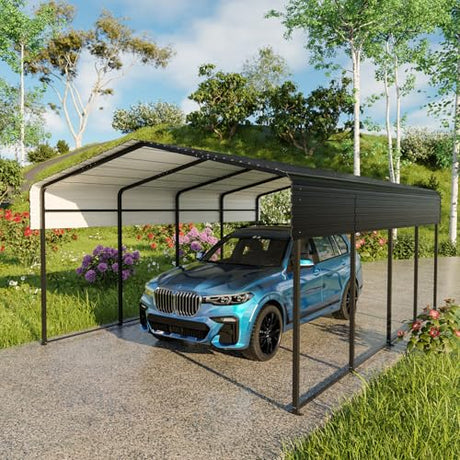 NUGRIART 12 x 20 FT Metal Carport with Heavy Duty Galvanized Steel Roof & Durable Frame, Metal Car Garage, Sturdy Canopy Shelter for Car, Truck, Pickup, SUV, Tractor, and Boat NUGRIART