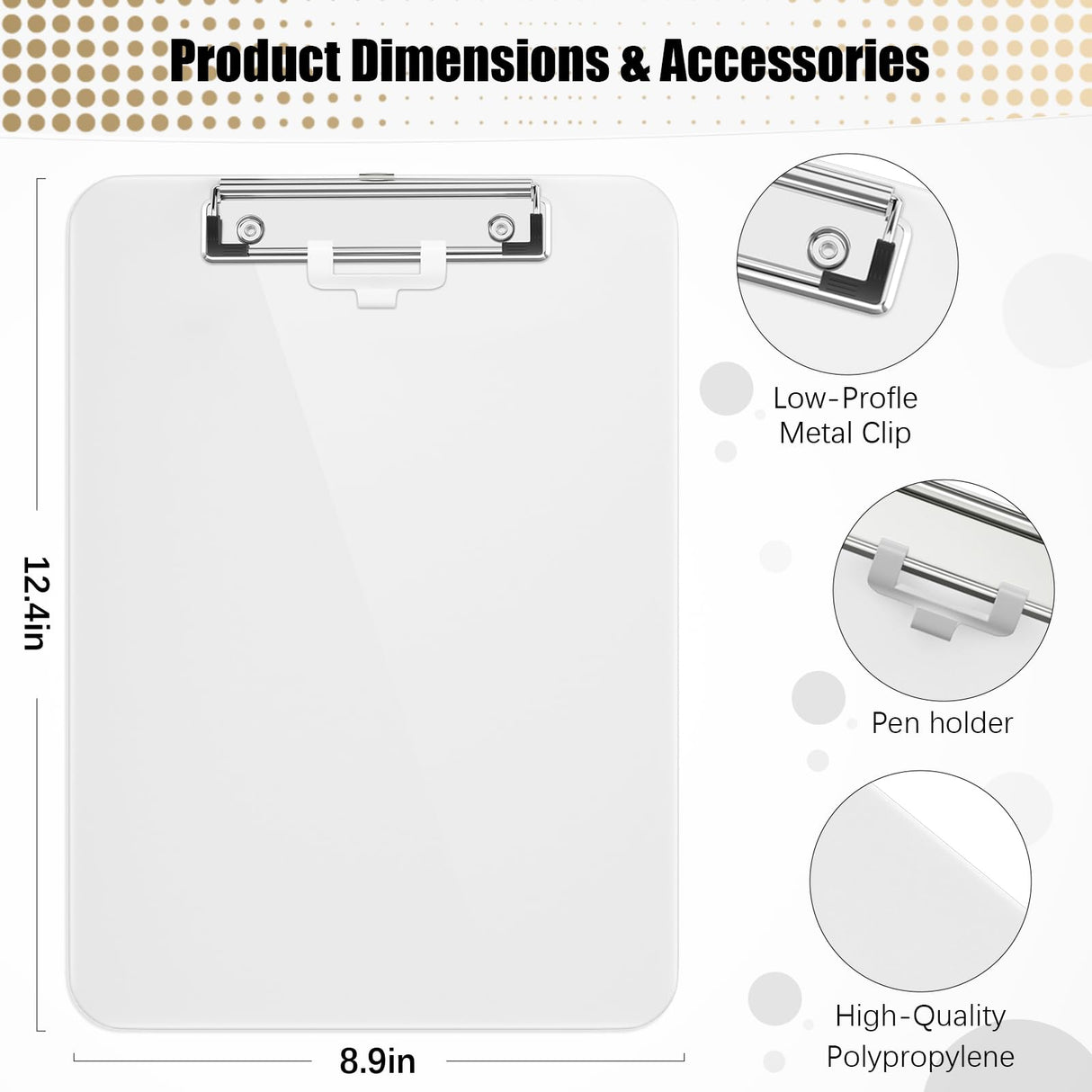 Hongri Plastic Clipboard, White 8.5x11" Clipboard, A4 Letter Size Clipboards for Nurses, Students, Office and Women, Clipboard with Pen Holder and Low Profile Clip, Size 12.5 x 9 Inch(White) Hongri