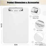 Hongri Plastic Clipboard, White 8.5x11" Clipboard, A4 Letter Size Clipboards for Nurses, Students, Office and Women, Clipboard with Pen Holder and Low Profile Clip, Size 12.5 x 9 Inch(White) Hongri
