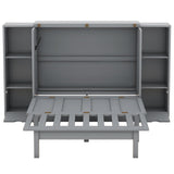 Queen Size Murphy Wall Bed With Storage and Bookcase Headboard, Solid Wood Cabinets, Shelves, Drawers and USB Ports - Multi-Function Platform for Home Office, Guest Room - Gray Harper & Bright Designs