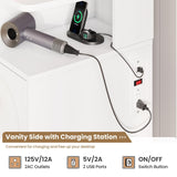 Hasuit White Vanity Desk with Mirror and LED Lights, Large Makeup Vanity Desk with 7 Drawers, Storage Shelves and RGB Glass Cabinet, Dressing Table for Bedroom with Charging Station, Lights Adjustable Hasuit