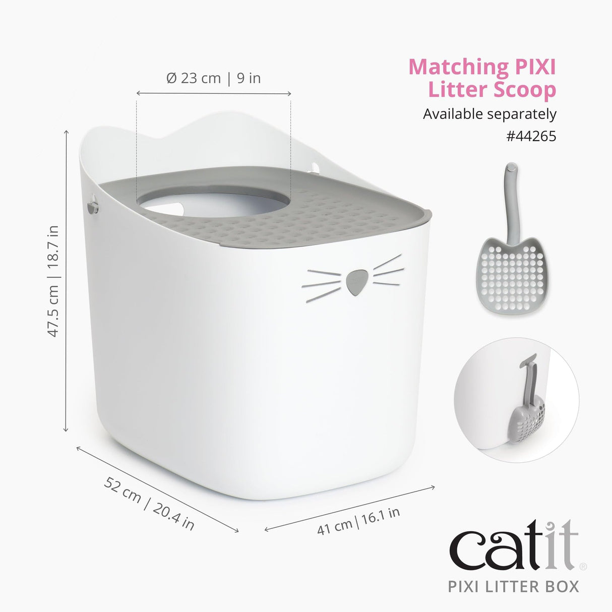Catit PIXI Top-Entry Litter Box – Modern, Leak-Proof Cat Litter Box with Anti-Tracking Lid, Easy-Clean Design, Seamless & BPA-Free – Reduces Litter Mess, Minimalist Style, Large Space for Cats Catit