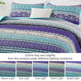 WONGS BEDDING Boho Queen Quilt Set, Blue Purple Bohemian Queen Quilt Bedding Set, Lightweight Microfiber Bed Decor Bedspread for All Season 96"x90"(3 Pieces) WONGS BEDDING