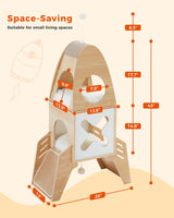 MUTTROS Modern Cat Tree Rocket Ship, Wood Cat Tower for Indoor Cats, 47" Multilevel Wooden Cat Furniture with 2 Condos, Dangling Balls, Sisal Scratcher Pads, Cute Cat Tree Kitten Playground MUTTROS