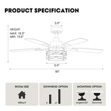 52 Inch Ceiling Fans with Lights and Remote & APP Control, Farmhouse Ceiling Fan with LED Lighting for Bedroom Living Room and Patio, Black Caged Ceiling Fan for Indoor and Outdoor(NO BULBS） YouthDream