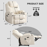 IBTKIG Power Recliner Chair with Heat and Massage, PU Leather Home Theater Seating w/LED Lights/Cup Holders/Side Pocket/USB Port, Lazy Boy Reclining Sofa Chair for Living Room (3, White) IBTKIG