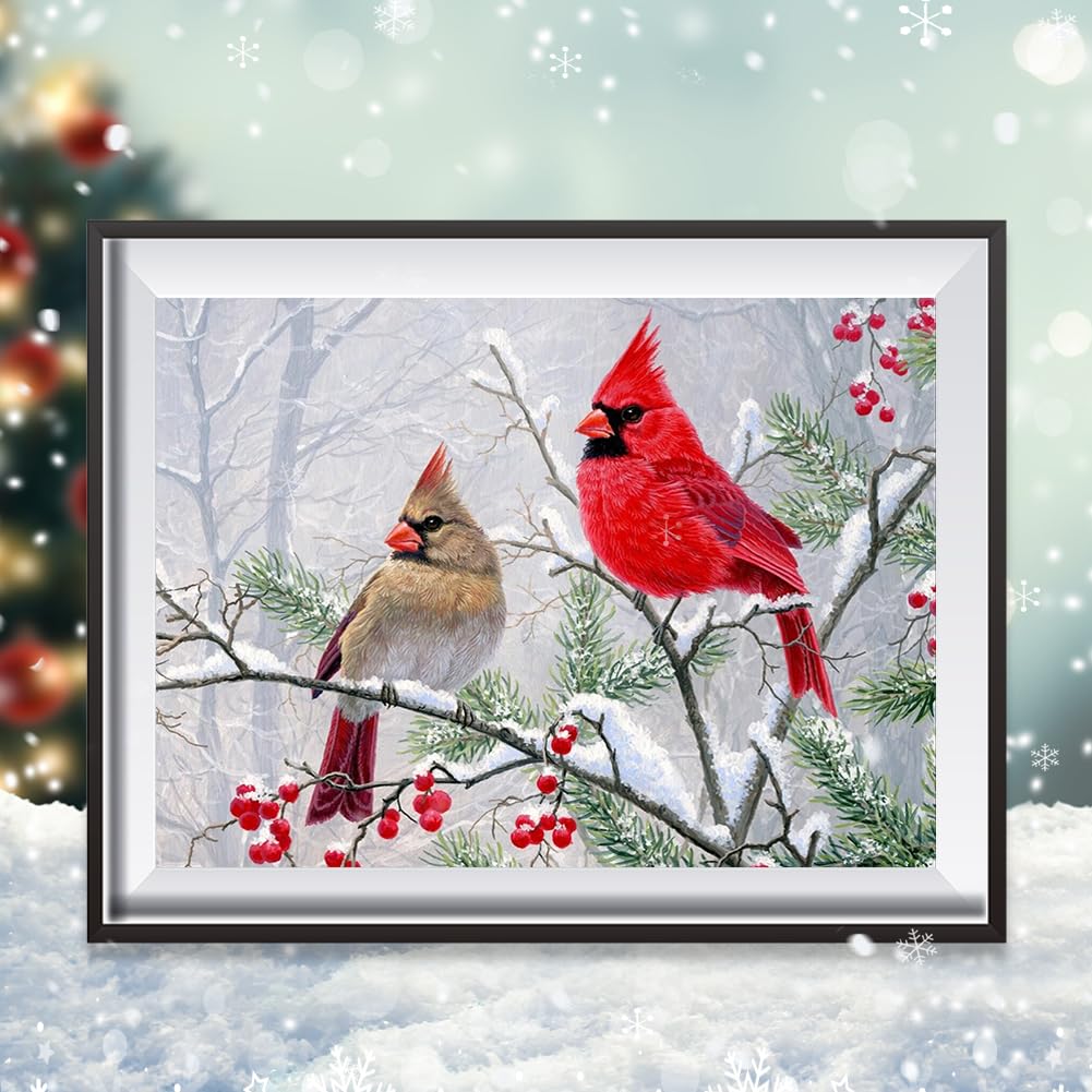 FHBUBPUP Diamond Art Painting Kits for Adults, Cardinal Birds Diamond Art Kits for Beginners, DIY Winter Gem Art Craft for Home Wall Decor, Great Gift for Kids 16x12inch FHBUBPUP