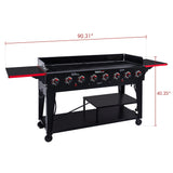 Royal Gourmet GB8003 8-Burner Propane Gas Grill with Foldable Side Tables, Large Propane BBQ Grill with Porcelain-Enameled Steel Wire Grates for Outdoor Party or Backyard Grilling, Black Royal Gourmet