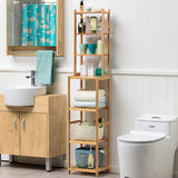 URFORESTIC 7-Tier Bamboo Bathroom Shelf, Narrow Space Shelf for Small Space,Small Fish Tank Stand Multifunctional Storage Rack, Wood Corner Rack, for Kitchen, Livingroom, Bedroom, Hallway(Natural) URFORESTIC