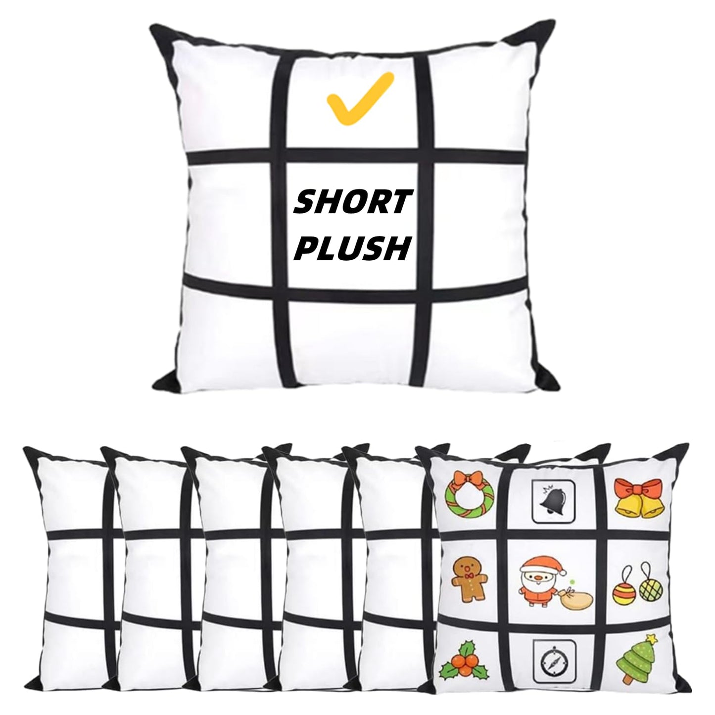 12pack Sublimation Short Plush Pillow Cases Blanks, 16 x 16 Inch, 9 Panels Style Short Plush Throw Pillow Covers, Cushion Cover for Sublimation, Sofa Couch DIY Pillow Case (No Pillow Insert, 12pcs)