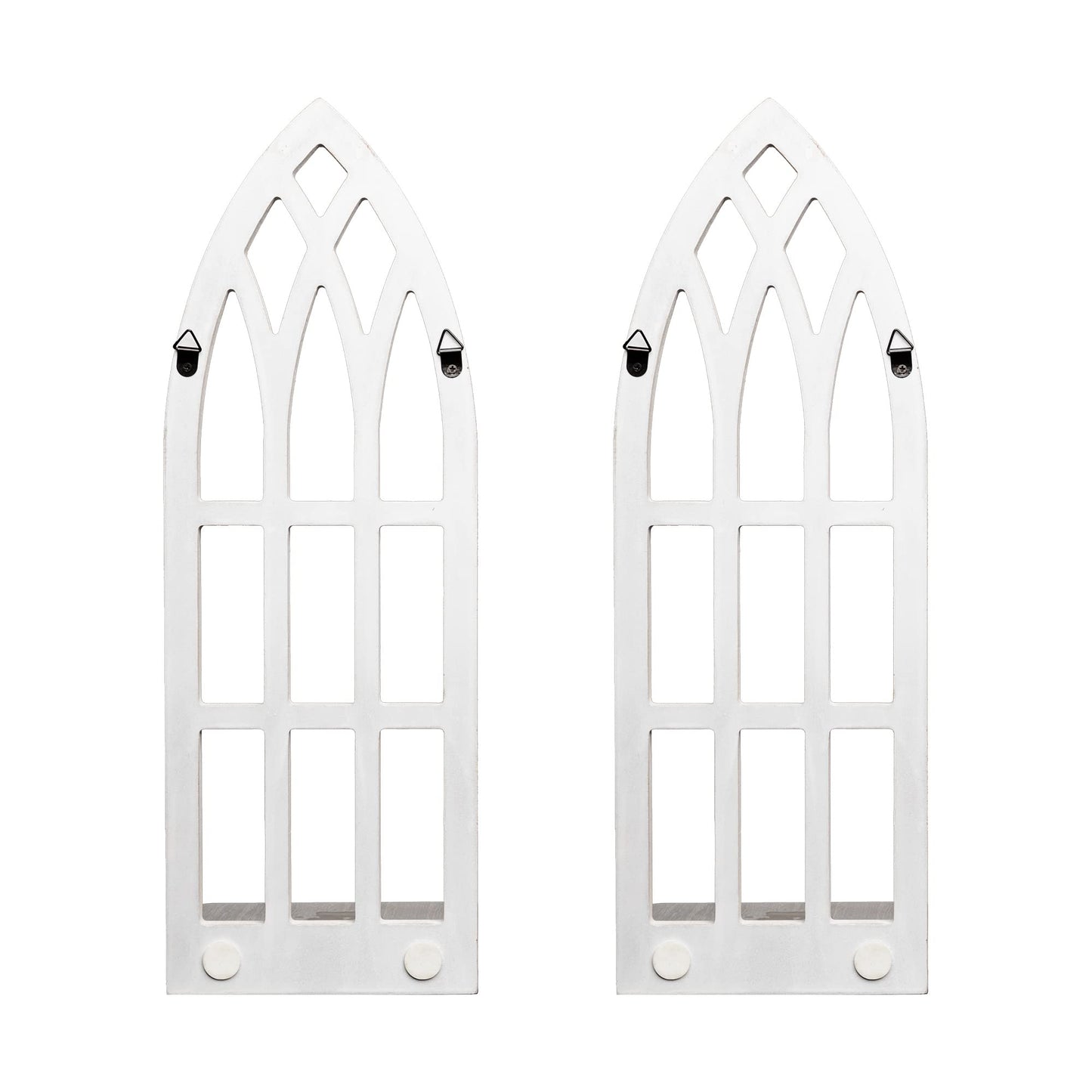 HPC Decor Candle Sconces Wall Decor Set of 2- Handmade Wall Sconce Candle Holder- White Window Shape Wood Wall Home Decor- Farmhouse Wall Decorations for Living Room, Bedroom, Bathroom, Dining Room