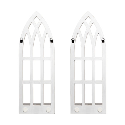 HPC Decor Candle Sconces Wall Decor Set of 2- Handmade Wall Sconce Candle Holder- White Window Shape Wood Wall Home Decor- Farmhouse Wall Decorations for Living Room, Bedroom, Bathroom, Dining Room