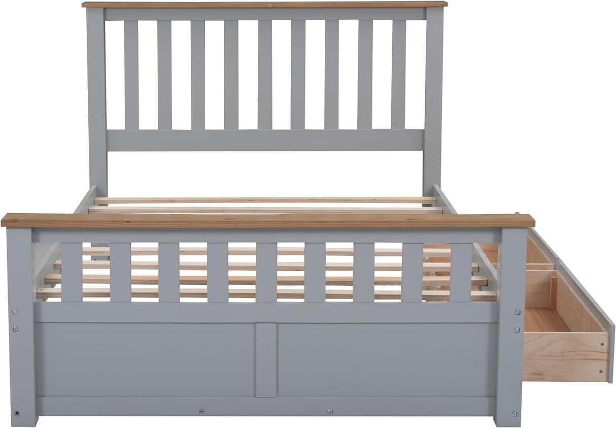 Merax 3-Piece Full Bedroom Furniture Set, Wooden Bedroom Set with Full Size Storage Platform Bed, 3- Drawer Nightstand and 6-Drawer Storage Chest (Gray+Natrual) Merax