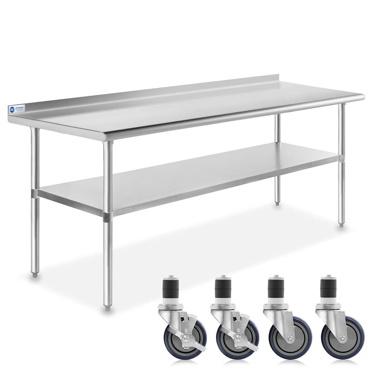 GRIDMANN Stainless Steel Table 72 in. x 24 in., NSF Commercial Kitchen Prep & Work Table w/ Backsplash and Wheels GRIDMANN