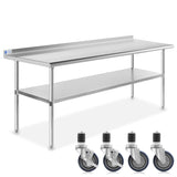 GRIDMANN Stainless Steel Table 72 in. x 24 in., NSF Commercial Kitchen Prep & Work Table w/ Backsplash and Wheels GRIDMANN