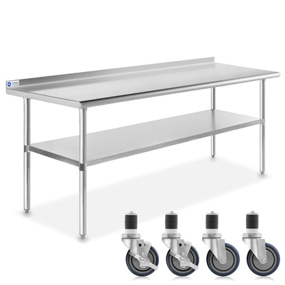 GRIDMANN Stainless Steel Table 72 in. x 24 in., NSF Commercial Kitchen Prep & Work Table w/ Backsplash and Wheels - WoodArtSupply