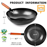 kaqinu Carbon Steel Wok Pan, 14 Piece Woks & Stir-Fry Pans Set with Wooden Lid Cookwares, No Chemical Coated Flat Bottom Chinese Pan for Induction, Electric, Gas, Halogen All Stoves - 12.6'' kaqinu