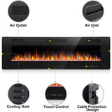 Joy Pebble 60 inch Electric Fireplace Inserts, in-Wall Recessed and Wall Mounted 750/1500W Fireplace Heater, Touch Screen, Remote Control with Timer, Adjustable Flame Color and Speed Joy Pebble