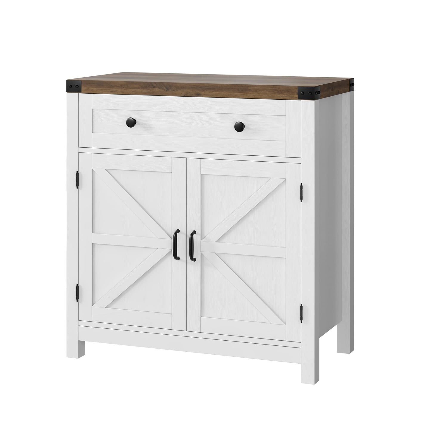 HOSTACK Coffee Bar Cabinet, Modern Farmhouse Buffet Sideboard with Drawer and Adjustable Shelf, Barn Door Storage Cabinet for Kitchen, Dining Room, Bathroom, Entryway, White - WoodArtSupply