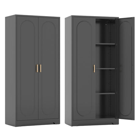 SteeLoong Metal Kitchen Storage Cabinets,60”Pantry Cabinet with Doors and 4 Adjustable Shelves,Tall Black Cabinet for Pantry, Laundry Room,Living Room,Dinning Room SteeLoong
