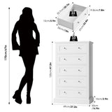 FACBOTALL 5 Drawer Dresser, 47.2" Tall White Dresser with 5 Drawers, Chest of Drawers Cabinet Wood Dresser for Hallway Living Room FACBOTALL