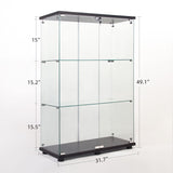 Yoluckea 3 Shelves Glass Cabinet with 2 Doors, Floor Standing Clear Glass Curio Cabinet Collection Display Case for Living Room Bedroom 49.49” x 31.77”x 14.37” Black Yoluckea