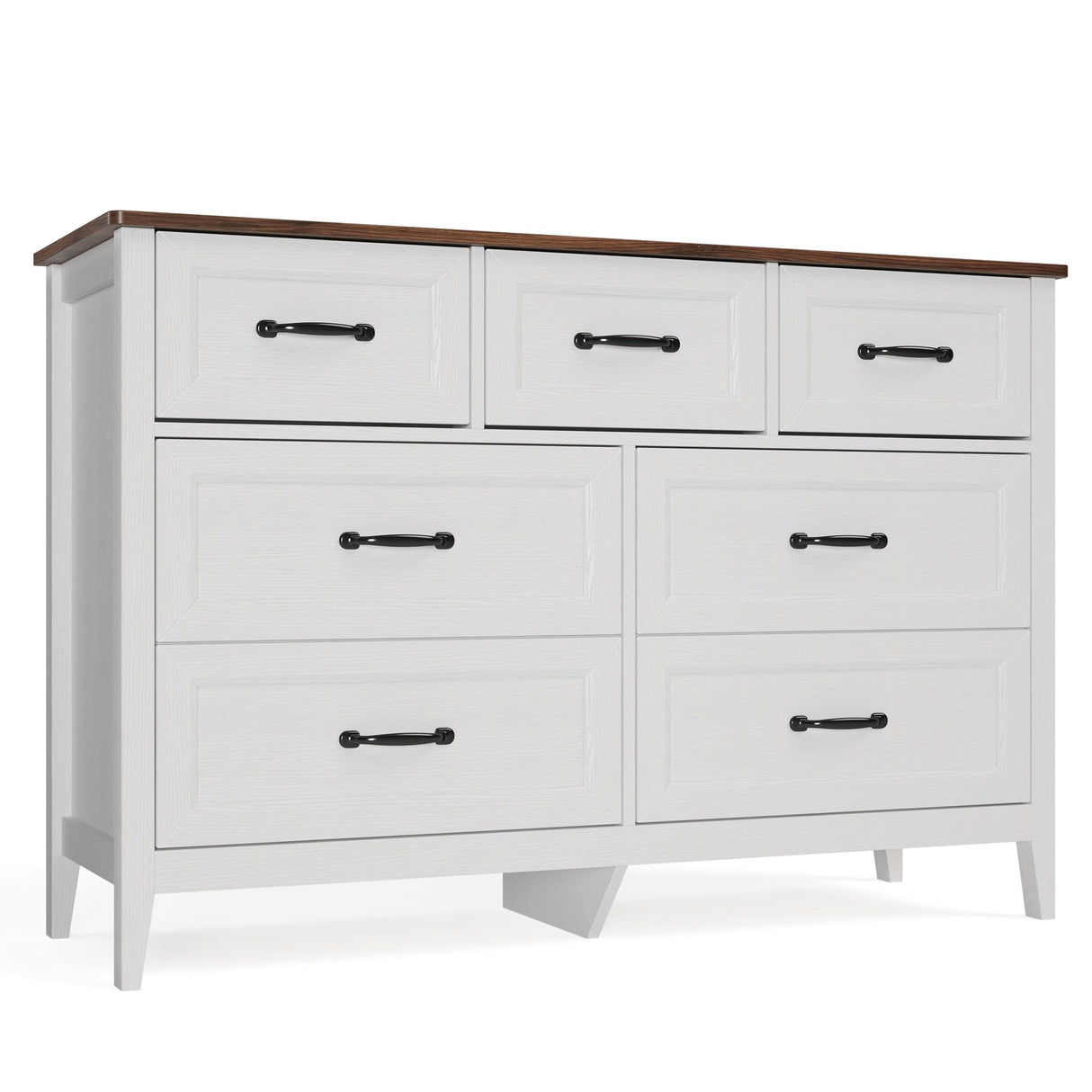 Gizoon Farmhouse 7 Drawers Dresser, White Chest of Drawers with Metal Handles, 47" Wide Wooden Storage Organizer for Bedroom, Hallway, Living Room, Tabletop-Retro Gizoon