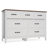 Gizoon Farmhouse 7 Drawers Dresser, White Chest of Drawers with Metal Handles, 47" Wide Wooden Storage Organizer for Bedroom, Hallway, Living Room, Tabletop-Retro Gizoon
