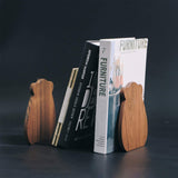 Muso Wood Bookends for Shelves, Decorative Book Ends for Children, Non-Skip Wooden Bookends for Office/Home/School (Walnut 1 Pair) muso wood