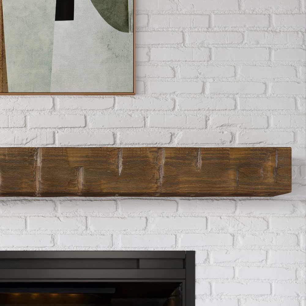 Country Living Wood Fireplace Mantel Shelf - Bodie 60 Inch Mocha Finish | Rustic Hand-Hewn and Distressed Pine Beam with Worn, Reclaimed Log Look; for Fireplaces, Hearths & Décor