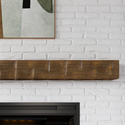 Country Living Wood Fireplace Mantel Shelf - Bodie 72 Inch Mocha Finish | Rustic Hand-Hewn and Distressed Pine Beam with Worn, Reclaimed Log Look; for Fireplaces, Hearths & Décor