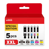 5 Pack PGI-280XXL/CLI-281XXL Ink Cartridge Replacement for Canon 280 281 Ink Cartridges XXL (PGBK Black Cyan Magenta Yellow) for TR8620a TR8520 TR8620 TR8600 TR7520 TS6120 TS6220 TS9120 TS6320 Printer Ankink