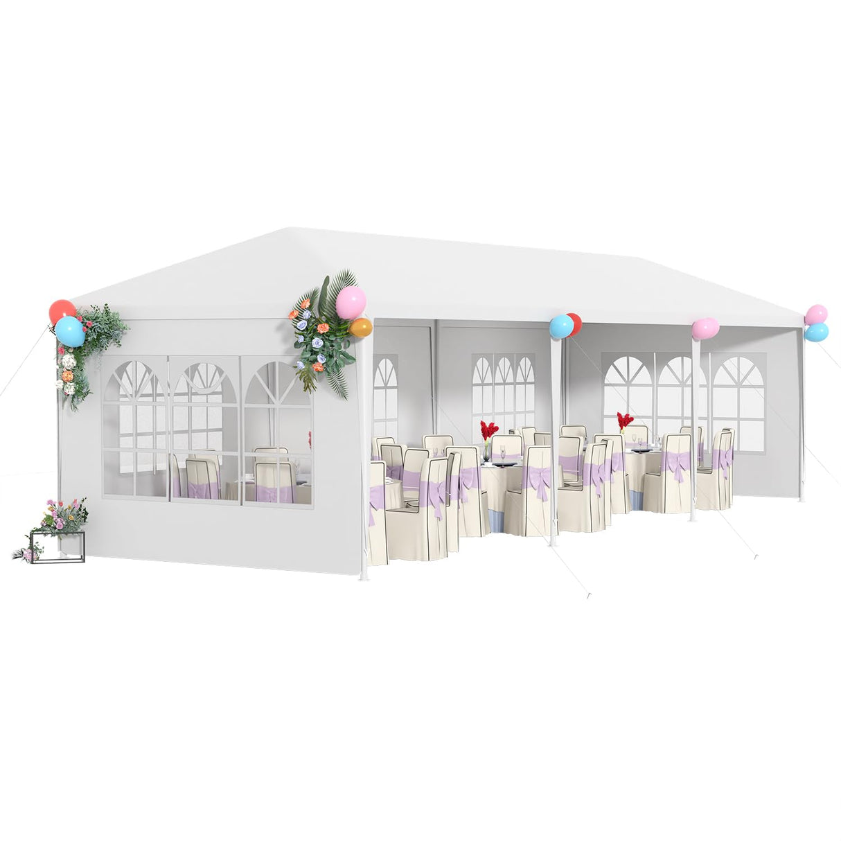 10x30 Outdoor Canopy Patio Tent Camping Gazebo Events with 5 Removable Walls for [Party] Wedding BBQ Cater, White FDW