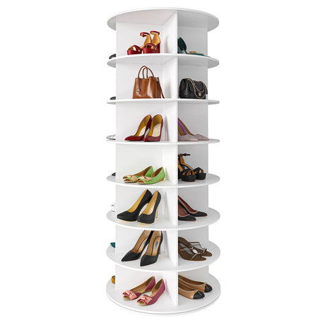 SpaceAid 7 Tier Rotating Shoe Rack Tower, Spinning Shoe Display Lazy Susan, Revolving 360 Shoe Rack Storage Round Carousel, Vertical Handbag Rotate Shoes Closet Organization (7-Tier White) SpaceAid