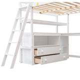 Full Loft Bed with Desk and Storage Drawers by Harper & Bright Designs - Solid Wood Frame in White for Kids, Teens, and Adults Harper & Bright Designs