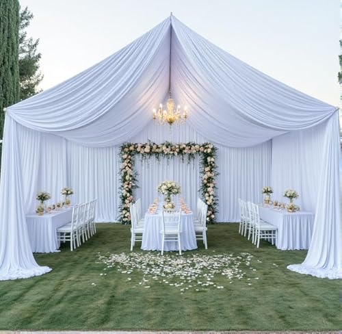 20ftx20ft White Backdrop Ceiling Drapes,4Panels 20ft Height Wrinkle Free Tent Draping Curtains, Fabric Drapery Ceiling Drapes for Wedding Ceremony Birthday Theme Parties with Rod Pocket Outpain