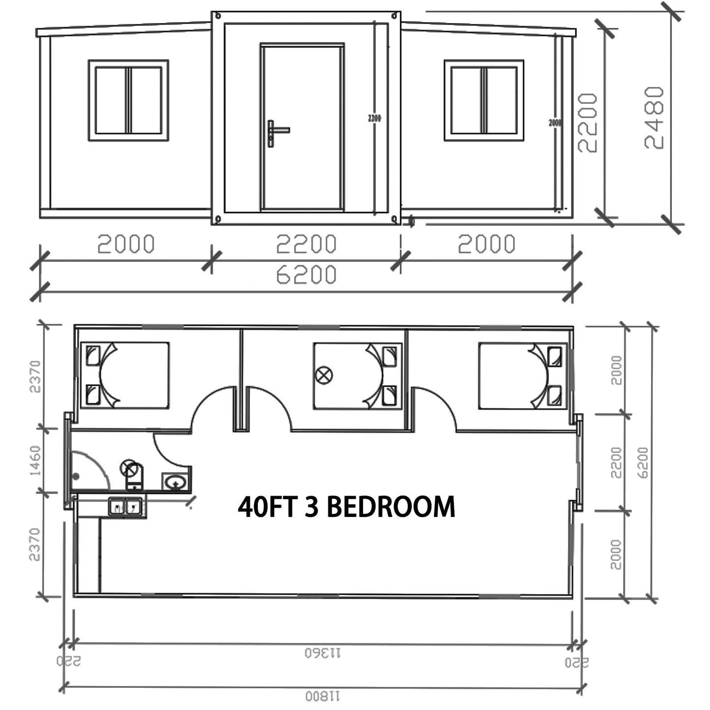 3 Bedroom 40FT Thickened Prefab home Tiny House to Live in for Adults Foldable Expandable Container Mobile Modular casa contenedor para vivir Mini Live Houses kit for sale,with Toilet Kitchen - WoodArtSupply