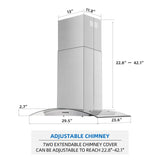 JOEAONZ 30 inch Island Range Hood Stainless Steel 700 CFM Push Button Control Kitchen Exhaust Ventilation Fan with 5-layer Mesh Filters, Large Airflow Capacity Ceiling Mount Vent Hood JOEAONZ