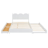 Merax Queen Size Platform Bed with 2 Storage Drawers and Twin XL Size Trundle, Rustic Design Wooden Bed Frame, White Merax