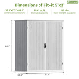 Patiowell 5 x 3 FT Plastic Outdoor Storage Shed, Resin Waterproof Cabinet with Stable Roof and Lockable Doors for Patio Furniture, Pool Accessories and Tools, White Patiowell