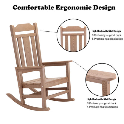 hOmeHua Patio Rocking Chair, All Weather Resistant Outdoor Indoor Fade-Resistant Patio Rocker Chair，Stable Durable Smooth Rocking, Comfortable Easy to Maintain - Wood Color - WoodArtSupply