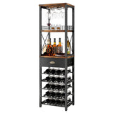Homeiju Wine Rack Freestanding Floor, Bar Cabinet for Liquor and Glasses, 4-Tier bar Cabinet with Tabletop, Glass Holder, Storage Drawer and Wine Storage for Home Bar(Patent No.D1009580) Homeiju