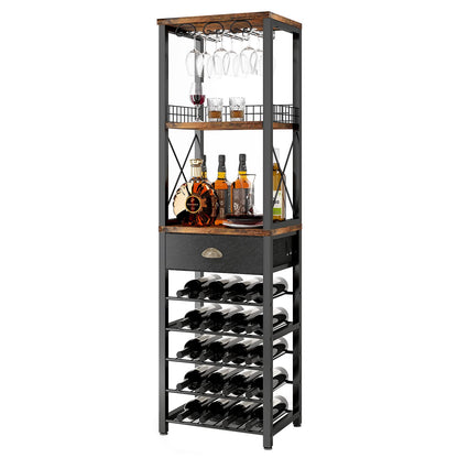 Homeiju Wine Rack Freestanding Floor, Bar Cabinet for Liquor and Glasses, 4-Tier bar Cabinet with Tabletop, Glass Holder, Storage Drawer and Wine Storage for Home Bar(Patent No.D1009580) - WoodArtSupply